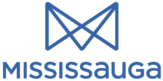Blue Mississauga logo with geometric "M" design above the word "Mississauga" in lowercase letters.