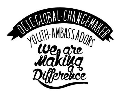 Black and white text: "OCIC Global Changemaker Youth Ambassadors We are making a difference.