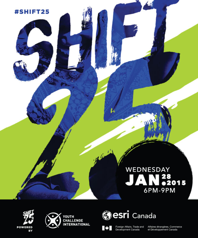 Shift-25-Website-Promo Event poster with bold "SHIFT 25" text and event details for January 28, 2015, from 6–9 PM.